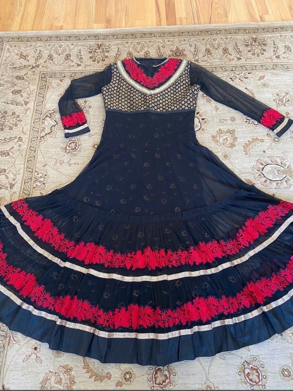 Black & Red Embroidered Anarkali Dress
